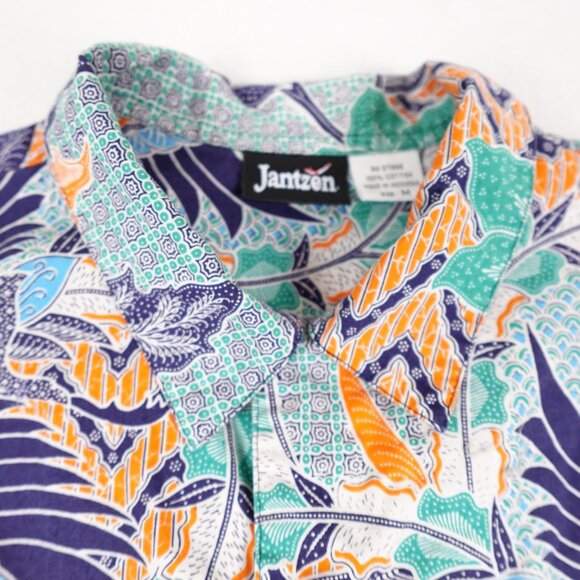 Jantzen Tropical Print Hawaiian Shirt Men's Medium 100% Cotton Short Sleeve - Picture 2 of 7